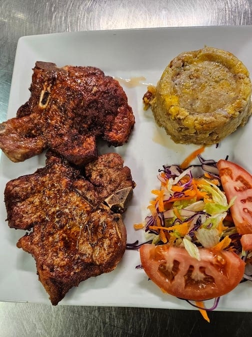 Mofongo De Chuleta Frita / Fried Pork Chop Mofongo.