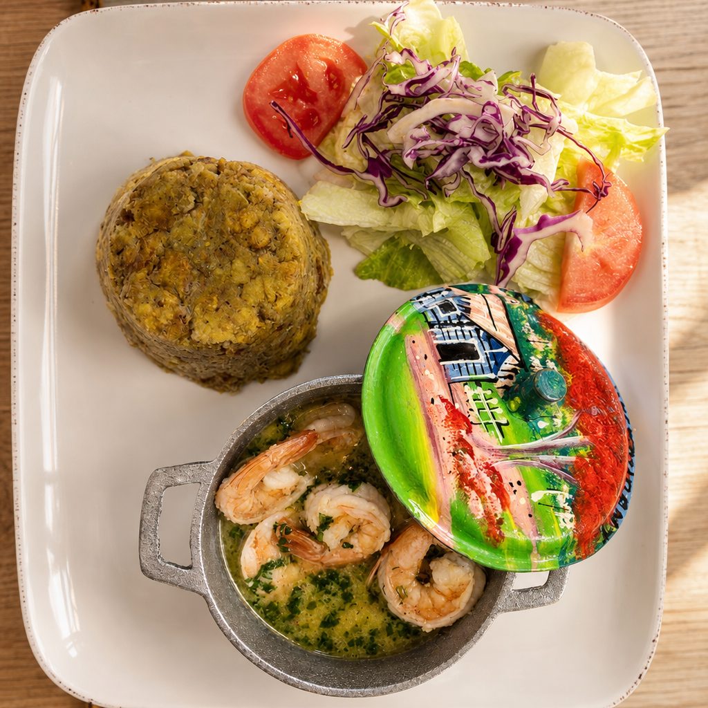 Mofongo De Camarones Al Ajillo / Al Ajillo Shrimp Mofongo.