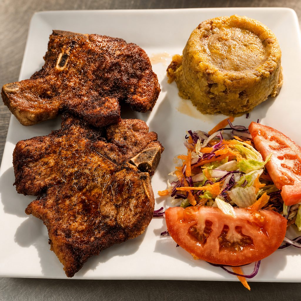 Mofongo De Chuleta Frita / Fried Pork Chop Mofongo.