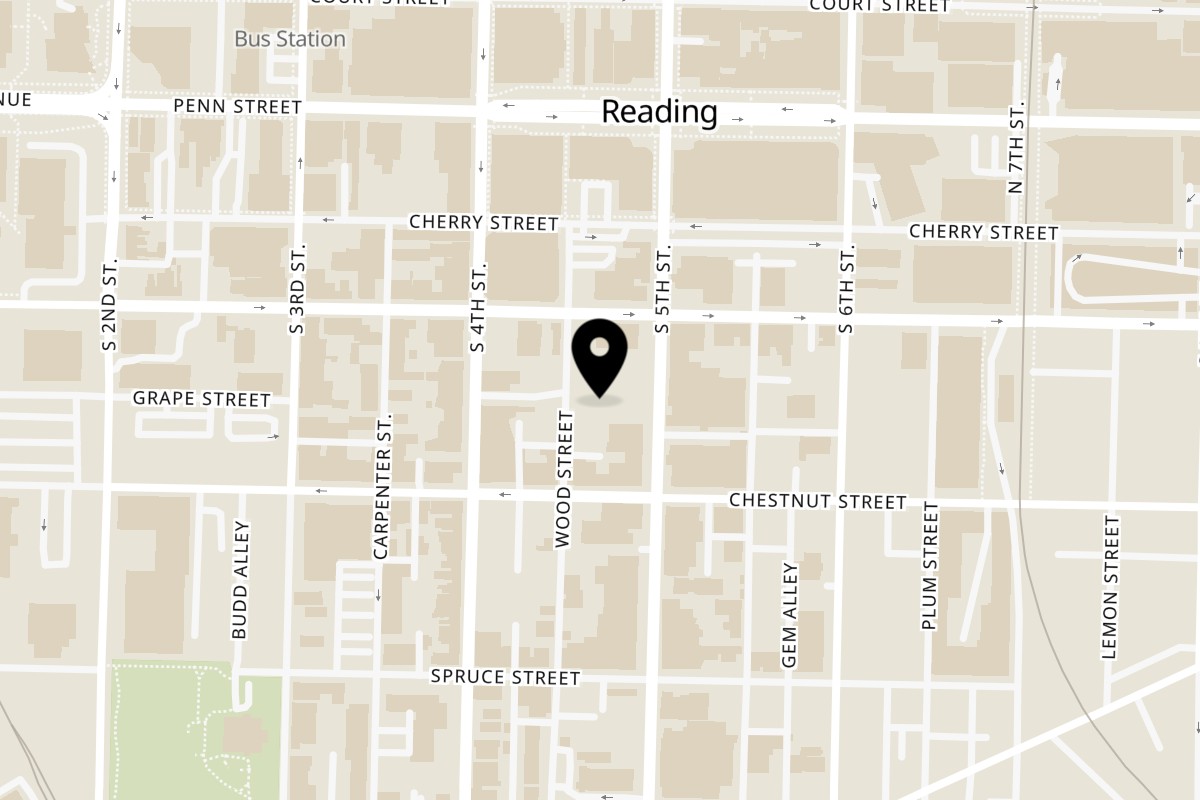 Map showing the location of Mofongo Restaurant on 124 S 5th St in Reading